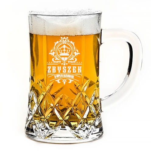 Kryształowy kufel do piwa 500ml z grawerem prezent dla dziadka