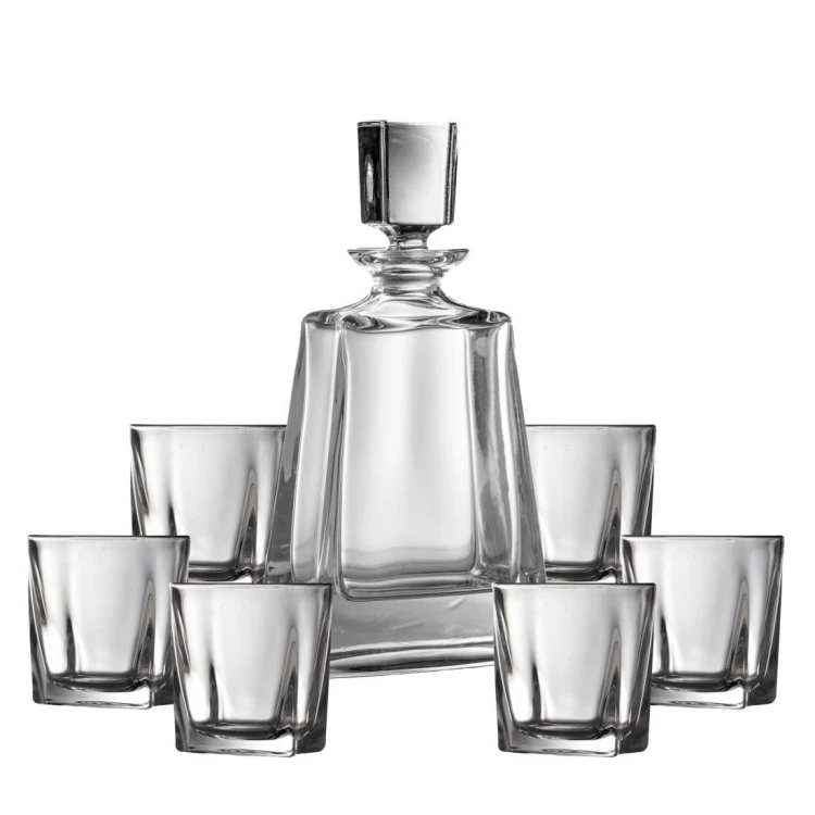 Zestaw do whisky: kryształowa karafka + kryształowe szklanki do whisky 6szt Flat