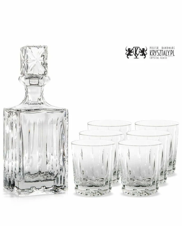 Zestaw do whisky: kryształowa karafka + kryształowe szklanki do whisky 6szt w opakowaniu prezentowym Simple SZ11