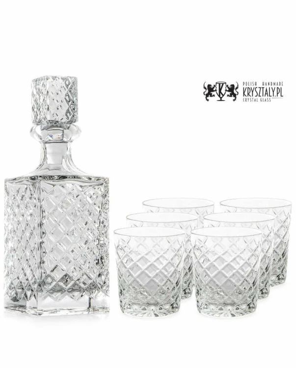 Zestaw do whisky: kryształowa karafka + kryształowe szklanki do whisky 6szt w opakowaniu prezentowym King KZ11