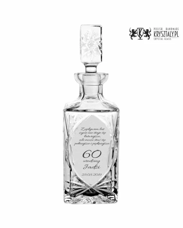 Kryształowa karafka do whisky z grawerem 750ml Młynek MK90- prezent na 60 urodziny