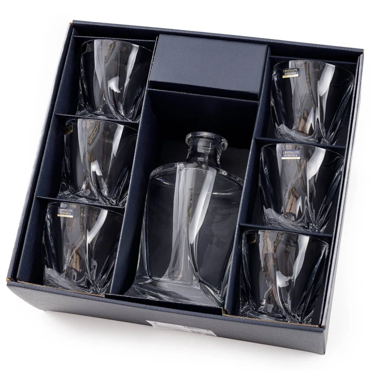Zestaw do whisky: kryształowa karafka + kryształowe szklanki do whisky 6szt Crystalline Quadro