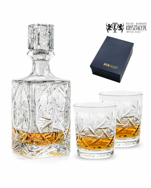 Zestaw do whisky: kryształowa karafka + kryształowe szklanki do whisky 2szt w opakowaniu prezentowym Młynek MZ23