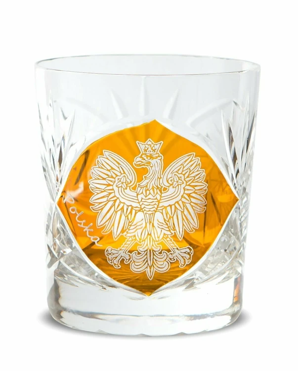 Kryształowe szklanki do whisky żółte Orzeł Polska Godło 260ml Młynek MK80PL 2szt