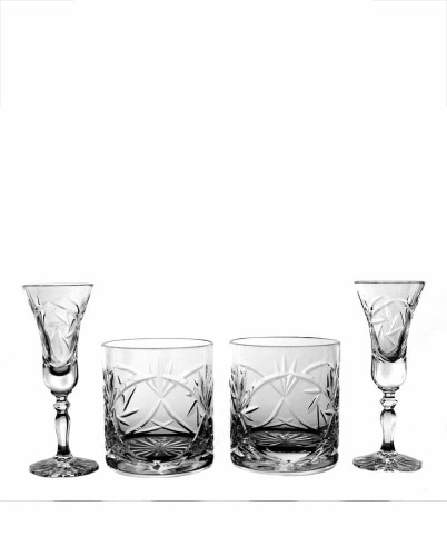 Kryształowy zestaw prezentowy z grawerem – kryształowe kieliszki do wódki 2szt, szklanki do whisky 2szt - podziękowanie dla Rodziców