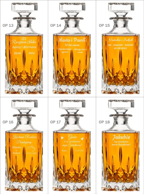 Zestaw do whisky Opera: kryształowa karafka z grawerem+ kryształowe szklanki do whisky 6szt w opakowaniu prezentowym OKP10