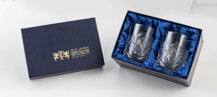 Kryształowe szklanki do whisky 260ml Młynek MK80 2szt + opakowanie ozdobne z eko skóry