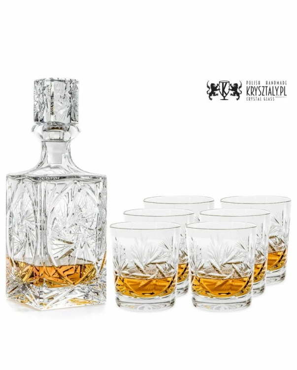 Zestaw do whisky: kryształowa karafka + kryształowe szklanki do whisky 6szt w opakowaniu prezentowym Młynek MZ11