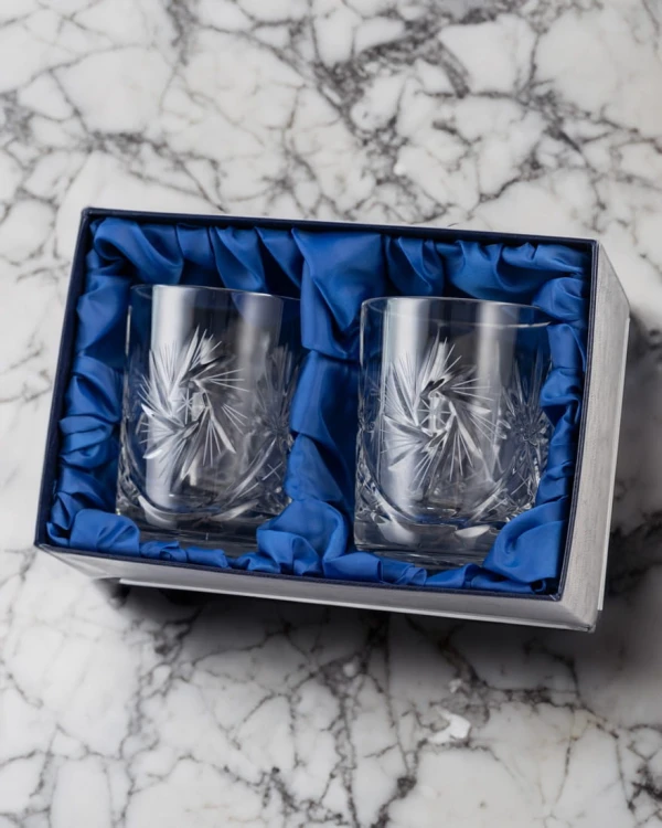 Kryształowe szklanki do whisky z grawerem 300ml Młynek MK80 2szt + opakowanie ozdobne z eko skóry