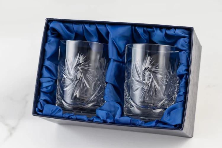 Kryształowe szklanki do whisky z grawerem 300ml Młynek MK80 2szt + opakowanie ozdobne z eko skóry