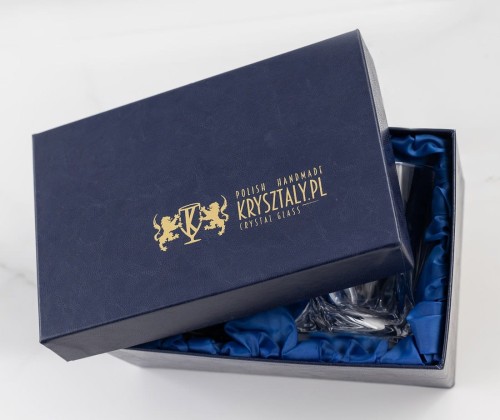 Kryształowe szklanki do whisky Quadro 340ml 2szt w pudełku prezentowym z eko-skóry