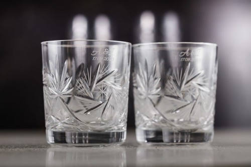 Kryształowe szklanki do whisky z grawerem na rancie 260ml Młynek MK80 2szt