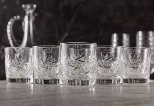 Kryształowe szklanki do whisky z grawerem na rancie 260ml Młynek MK80 2szt