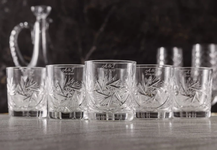 Kryształowe szklanki do whisky z grawerem na rancie 260ml Młynek MK80 2szt