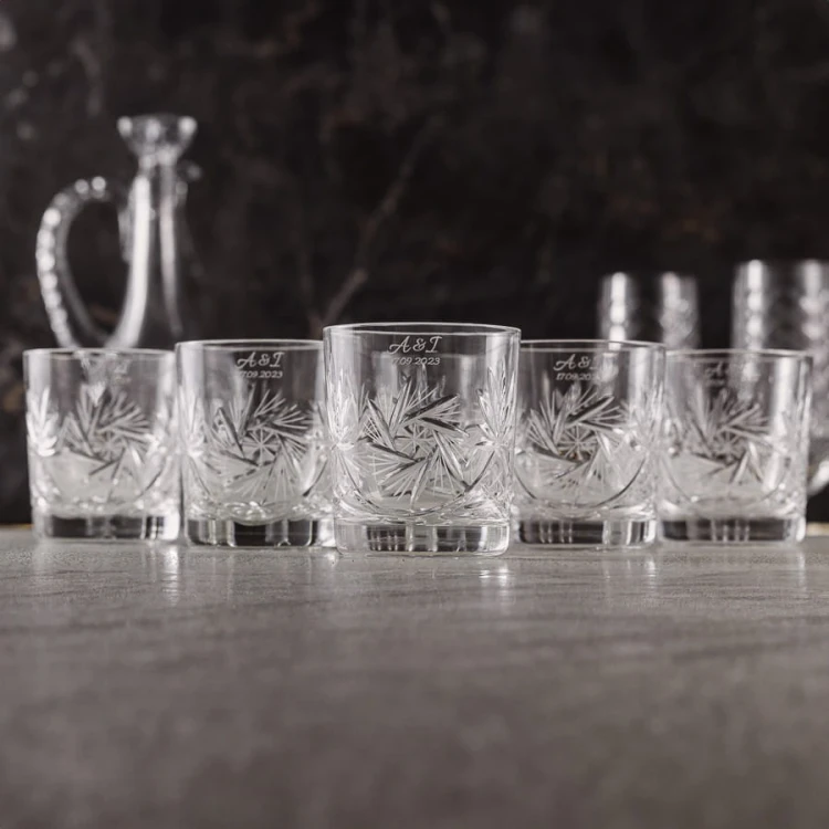 Kryształowe szklanki do whisky z grawerem na rancie 260ml Młynek MK80 2szt
