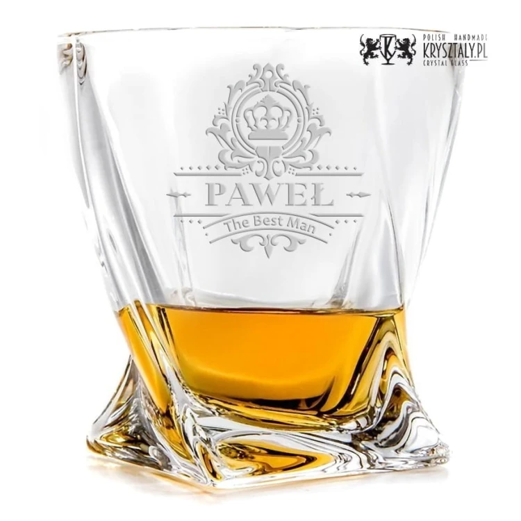 Kryształowa szklanka do whisky z grawerem 340ml Quadro 1szt