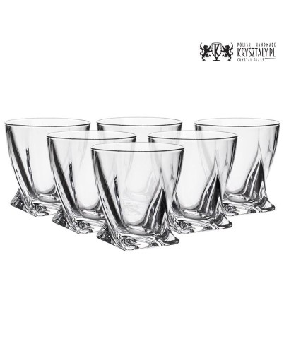 Kryształowe szklanki do whisky 340ml Quadro 6szt w opakowaniu prezentowym z eco-skóry