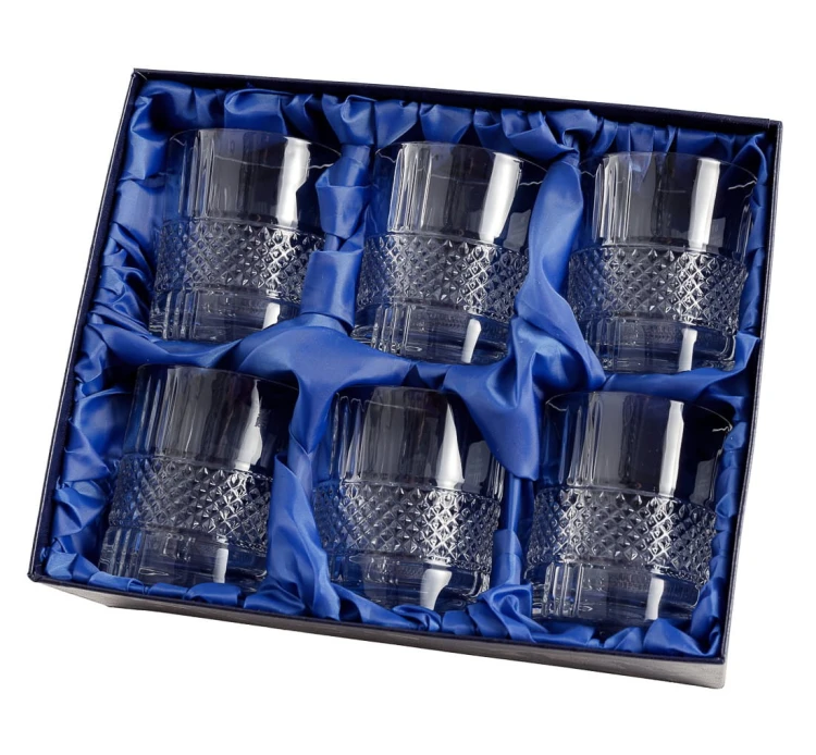 Kryształowe szklanki do whisky 340ml Brillante 6szt w opakowaniu prezentowym z eco-skóry