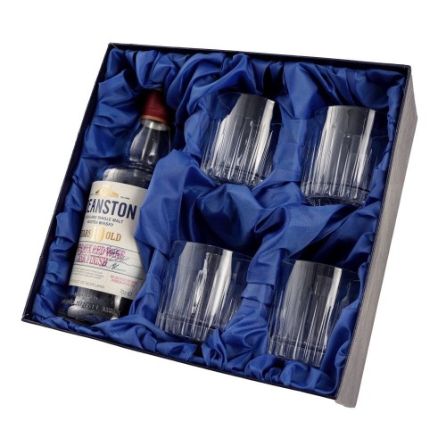 Zestaw do whisky na prezent - kryształowe szklanki do whisky 4szt Crystalline Timeless w opakowaniu z ecoskóry z miejscem na butelkę