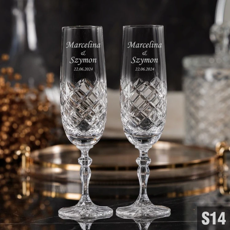 Kryształowe kieliszki do szampana z grawerem 170ml Melody 2szt - prezent na ślub