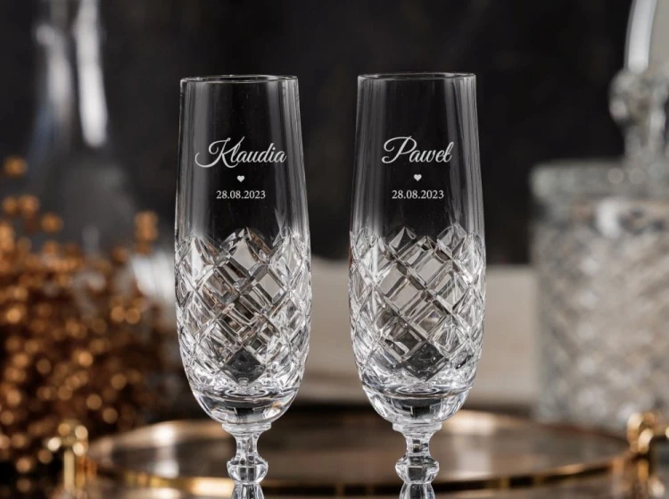 Kryształowe kieliszki do szampana z grawerem 170ml Melody 2szt - prezent na ślub