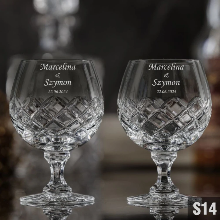 Kryształowe kieliszki do koniaku z grawerem 250ml Melody 2szt - prezent ślubny