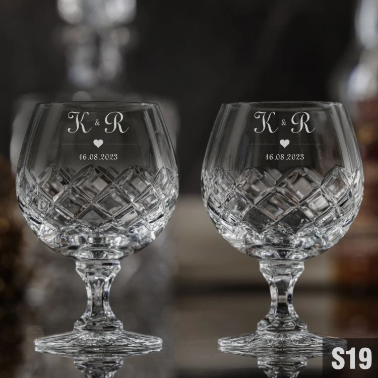 Kryształowe kieliszki do koniaku z grawerem 250ml Melody 2szt - prezent ślubny