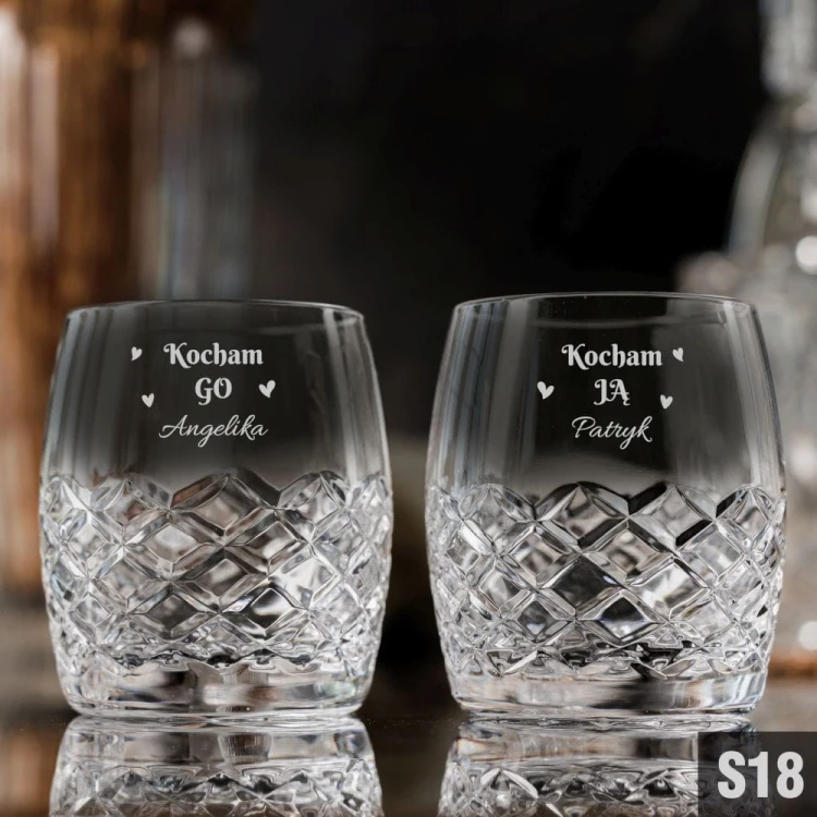 Kryształowe szklanki do whisky baryłki z grawerem 260ml Melody 2szt - prezent na ślub