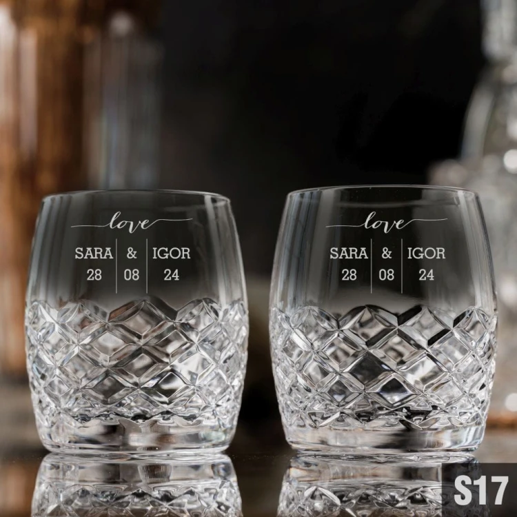Kryształowe szklanki do whisky baryłki z grawerem 260ml Melody 2szt - prezent na ślub