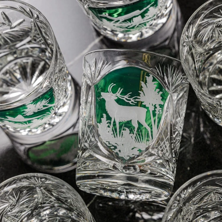 Prezent dla myśliwego - kryształowe szklanki do whisky z motywem myśliwskim zielone MK80 2szt