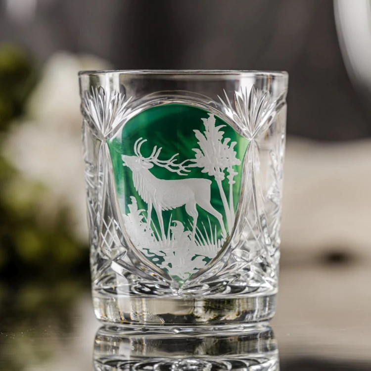 Prezent dla myśliwego - kryształowe szklanki do whisky z motywem myśliwskim zielone MK80 2szt