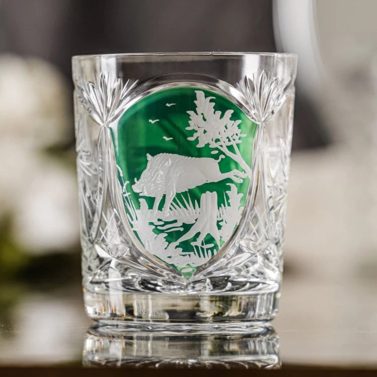 Prezent dla myśliwego - kryształowe szklanki do whisky z motywem myśliwskim zielone MK80 2szt