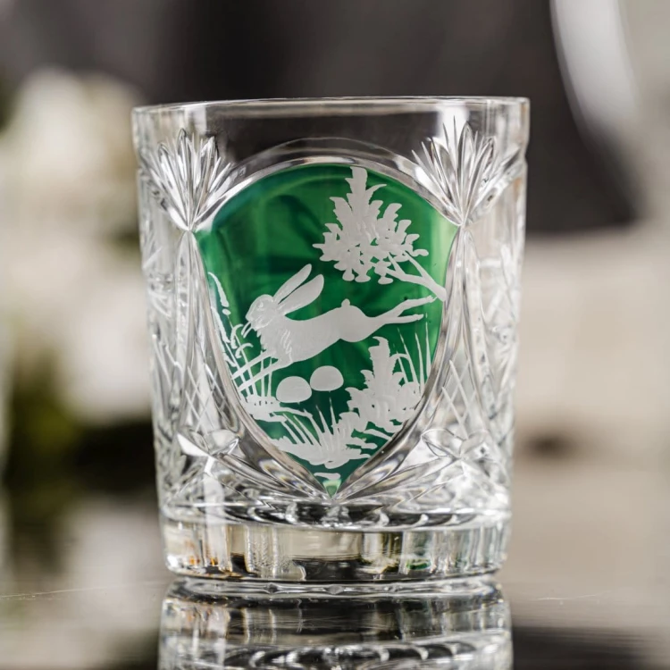 Prezent dla myśliwego - kryształowa szklanka do whisky z motywem myśliwskim zielona MK80 1szt