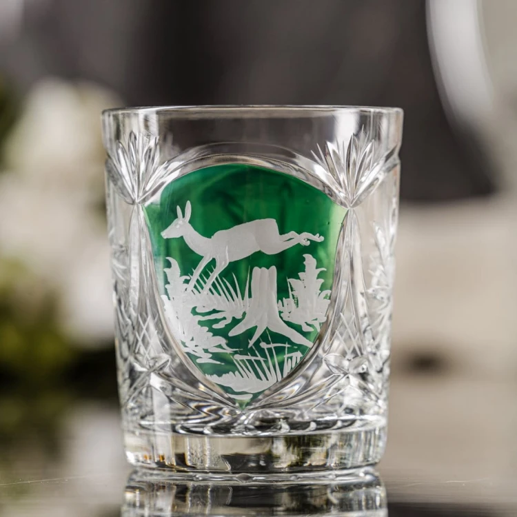 Prezent dla myśliwego - kryształowa szklanka do whisky z motywem myśliwskim zielona MK80 1szt