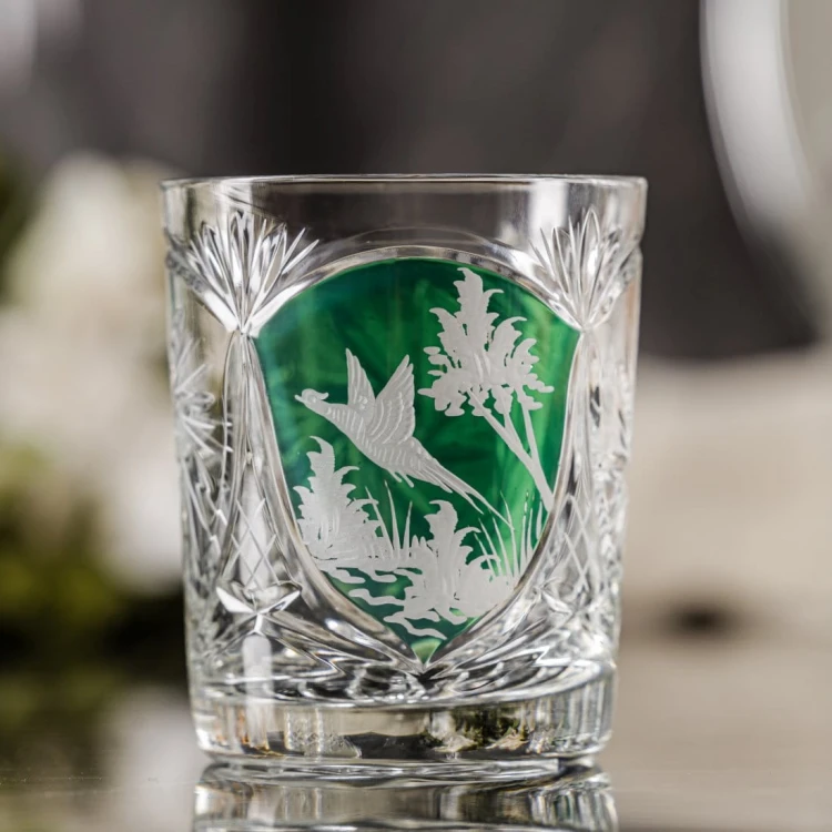 Prezent dla myśliwego - kryształowa szklanka do whisky z motywem myśliwskim zielona MK80 1szt