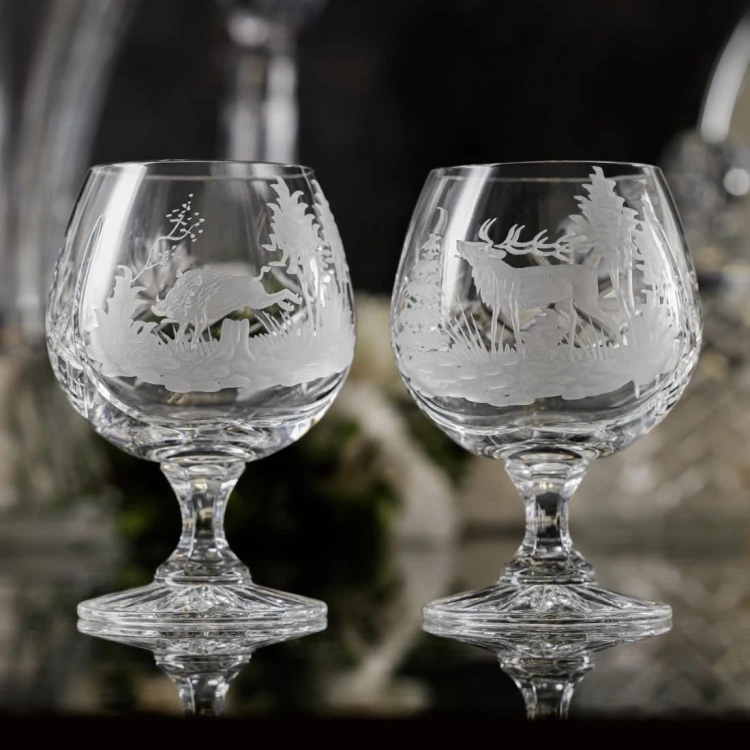 Prezent dla myśliwego - kryształowe kieliszki do koniaku 250ml 2szt w pudełku prezentowym