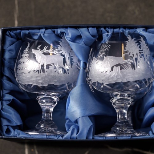Prezent dla myśliwego - kryształowe kieliszki do koniaku 250ml 2szt w pudełku prezentowym