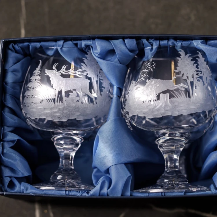 Prezent dla myśliwego - kryształowe kieliszki do koniaku 250ml 2szt w pudełku prezentowym
