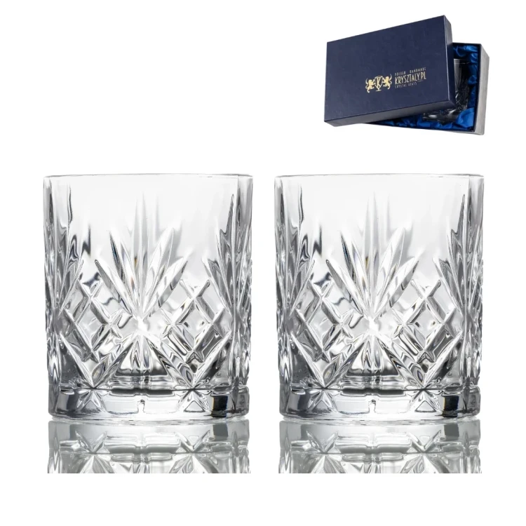 Kryształowe szklanki do whisky z grawerem na dnie 2szt w opakowaniu prezentowym Crystalline Melodia