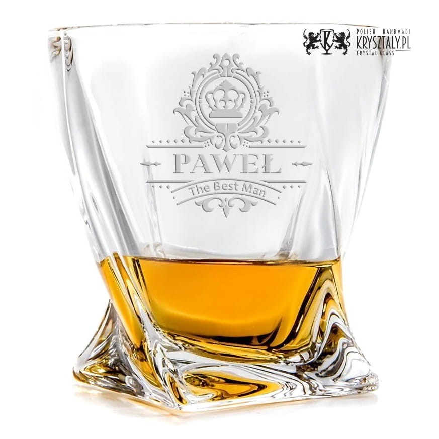 Kryształowa szklanka do whisky z grawerem 340ml Quadro 1szt