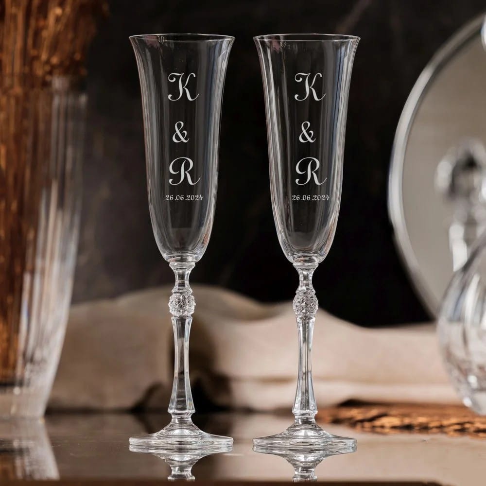 Kryształowe kieliszki do szampana z grawerem Crystalline Parus 2szt - prezent na ślub